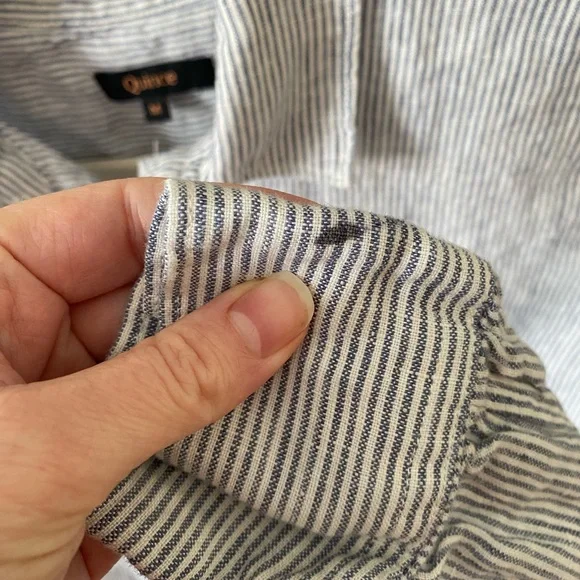 Quince Blue Pinstripe 100% European Linen Buttoned Top Classic Business Spring M - Picture 6 of 10